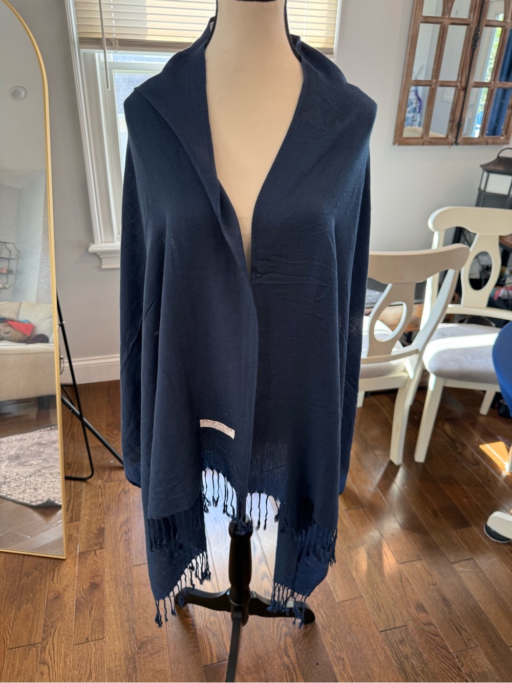 Pashmina Silk Blend Navy Fringe Shawl Wrap Scarf